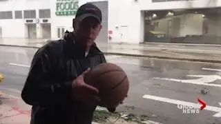 Reporter sees how far he can throw basketball into Hurricane Irma winds